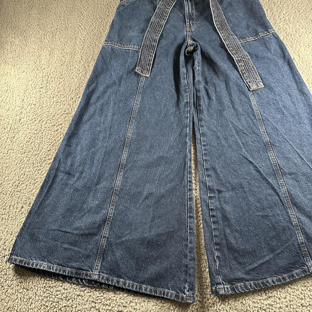Farm Rio Palazzo Wide Leg Jeans Womens 31 Blue High Rise Cotton Denim Belted - Picture 3 of 16